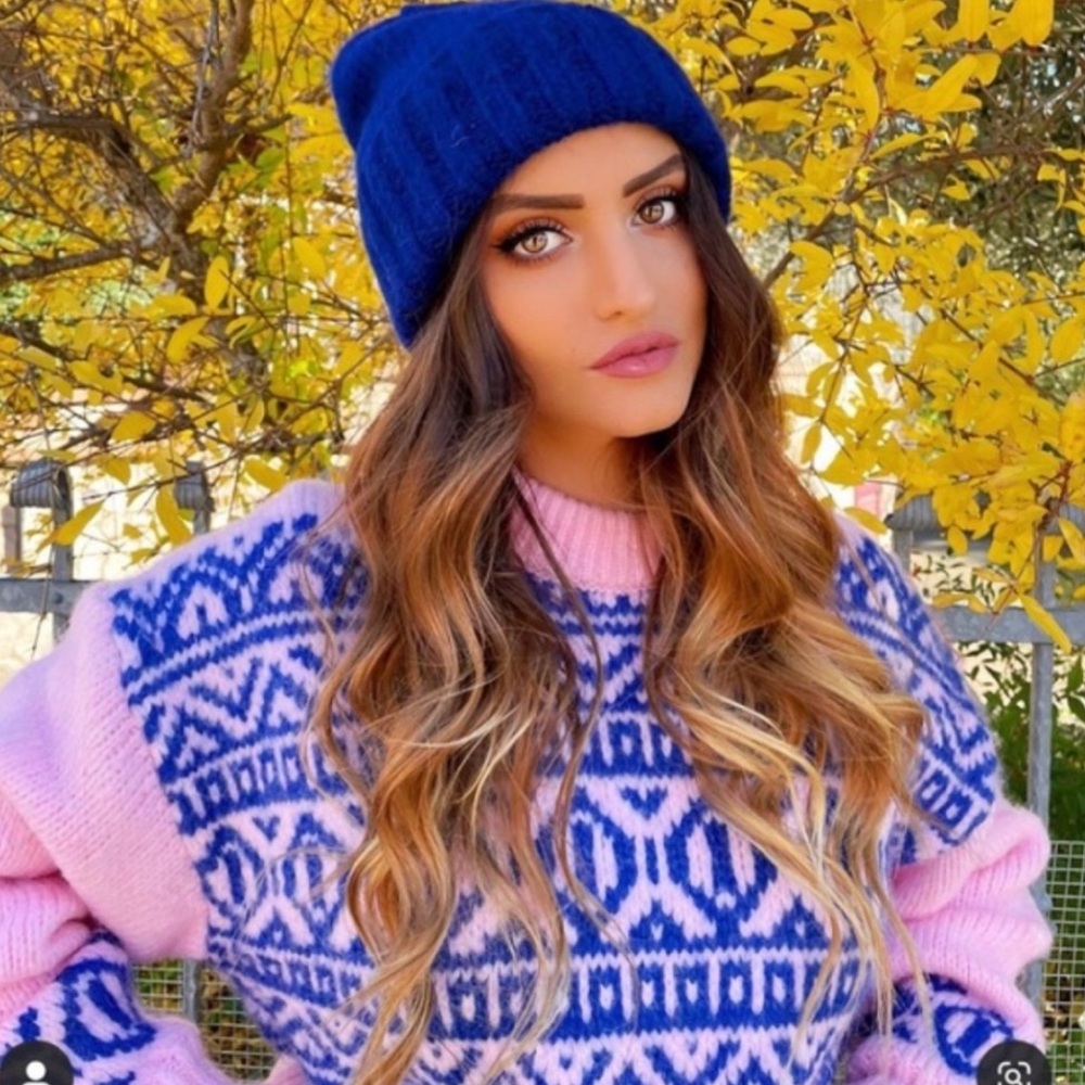 ZARA BUBBLEGUM PINK & BLUE KNIT SWEATER | CREW NECK | LONG SLEEVES | M - Picture 4 of 12